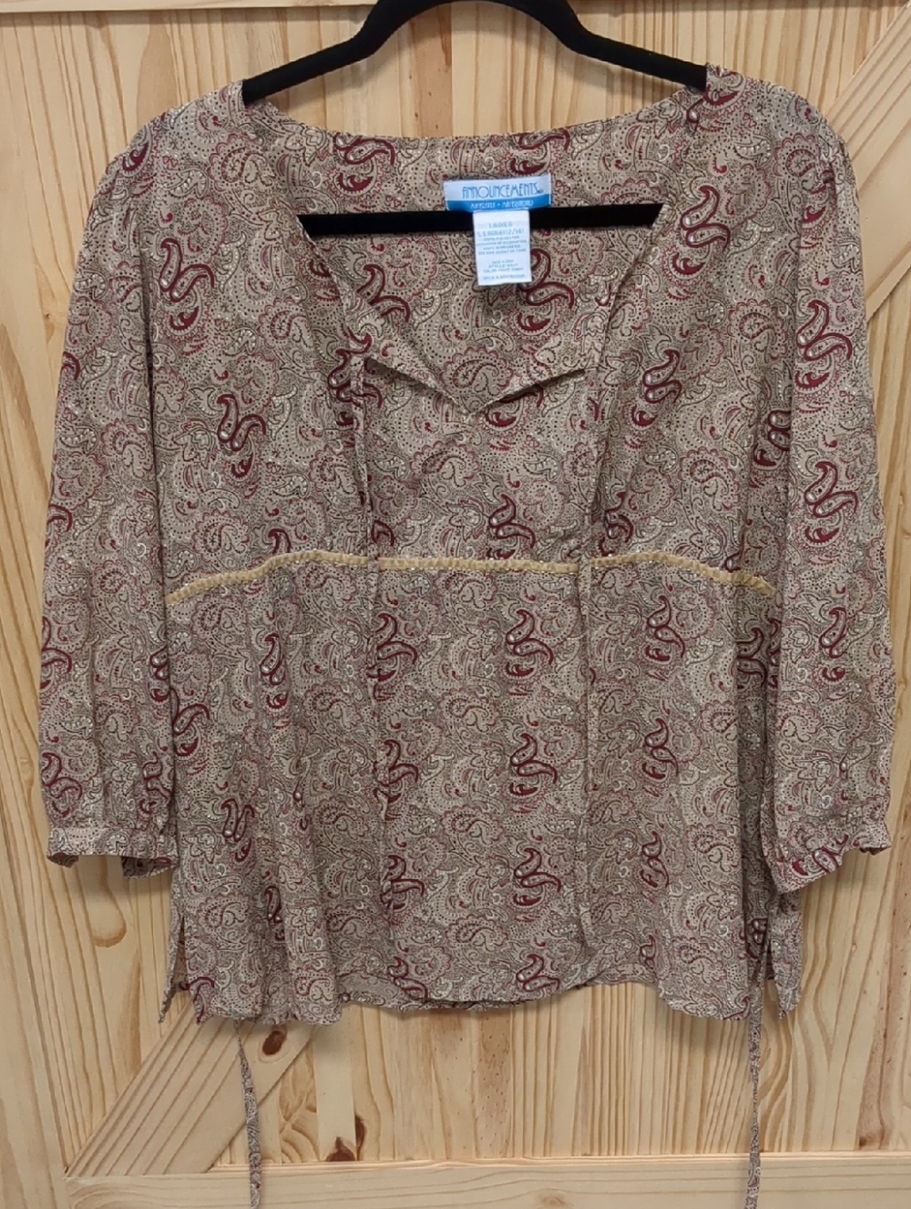 Announcements Beige Paisley Peasant Blouse